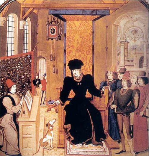 Le duc de Bourgogne – Histoire d'Olivier de Castulle et d'Artus – Enluminé en Flandres – Xvème siècle – Paris, BnF, Ms. Fr. 12574 f°1.